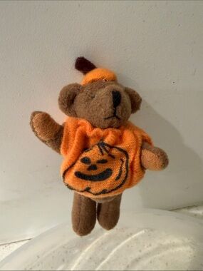 Mini Halloween Pumpkin Bear Plush Toy - Orange Brown